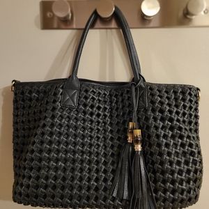 Black Pleather Woven Purse